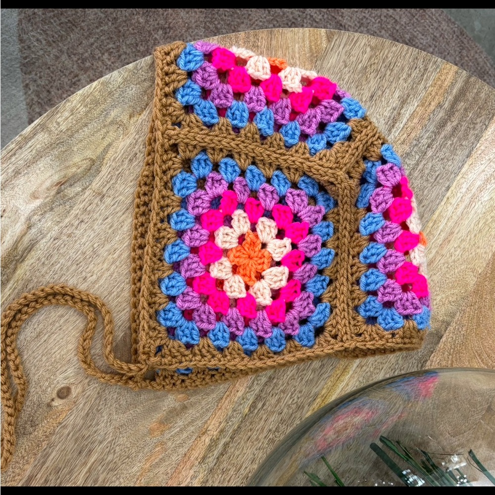 Crocheted Bonnet- Granny Square Bonnet